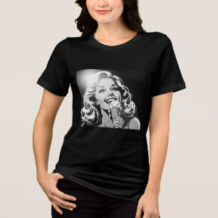 50s BW Graphic Comic Style Ice Cream Blonde Tri-Blend Shirt