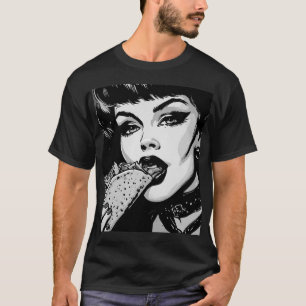 50s BW Graphic Style Goth Girl Eating a Taco T-Shirt