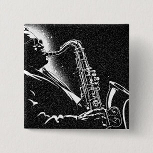 50s BW Graphic Style Saxophone Player 2 Inch Square Button