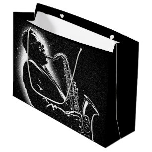 50s BW Graphic Style Saxophone Player Large Gift Bag