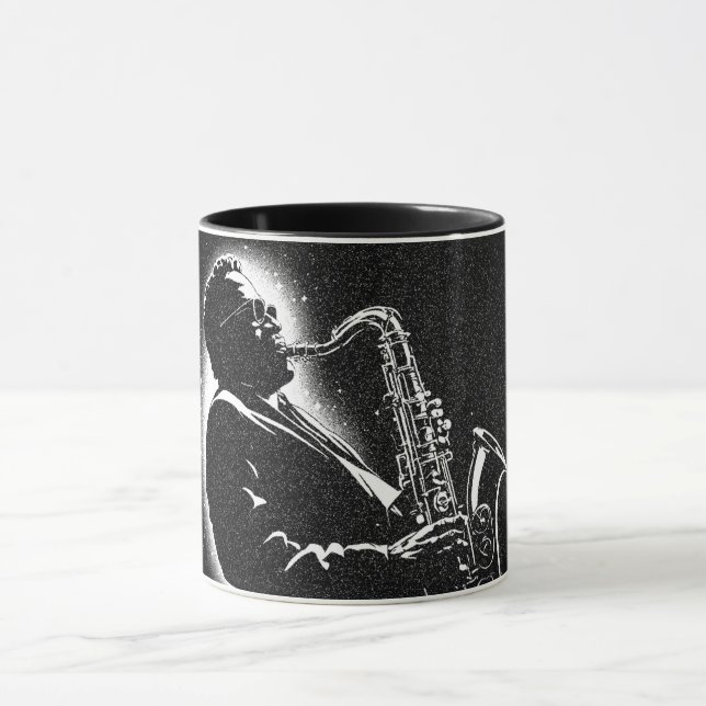 50s BW Graphic Style Saxophone Player Mug (Center)