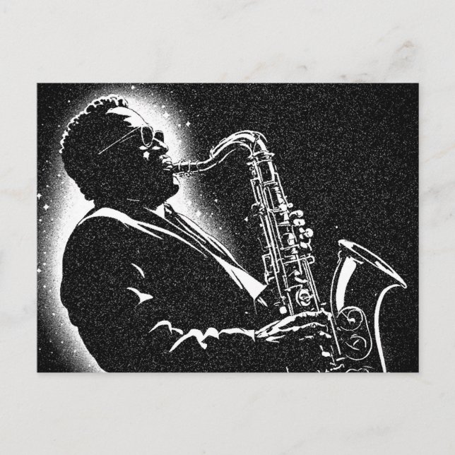 50s BW Graphic Style Saxophone Player Postcard (Front)