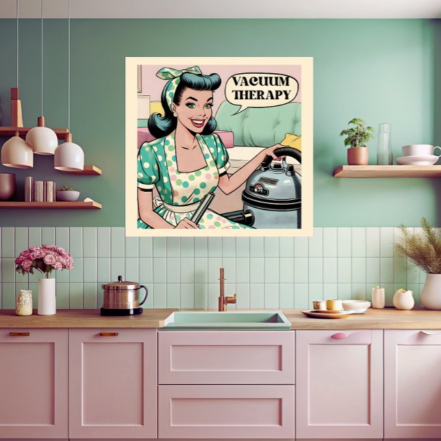 50s comic book style funny vacuum therapy kitchen  poster (Creator Uploaded)