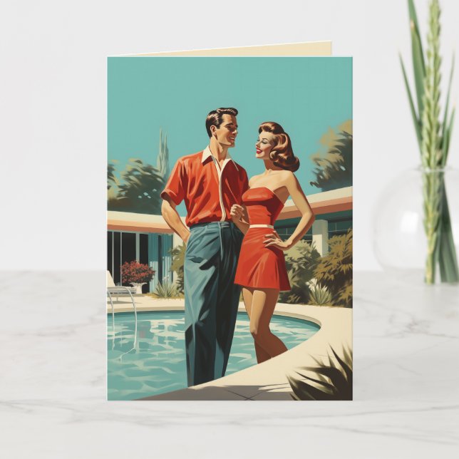50s Couple By The Pool Invitation (Front)