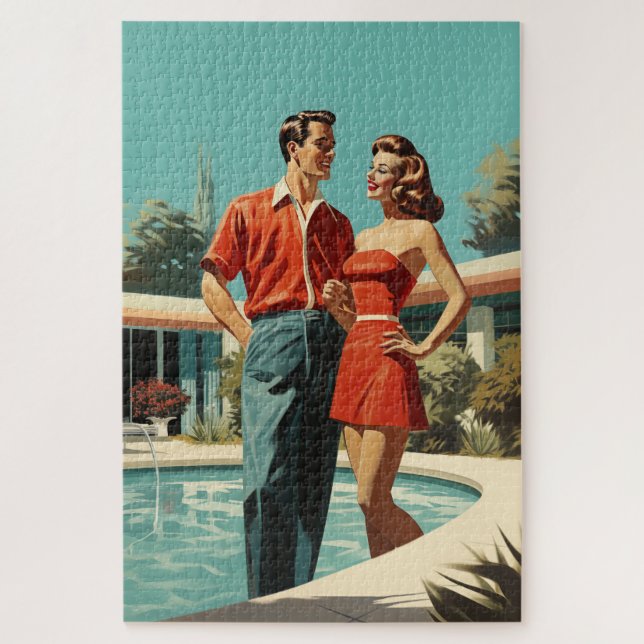 50s Couple By The Pool Jigsaw Puzzle (Vertical)