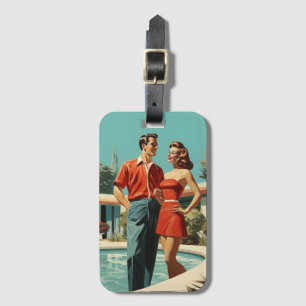 50s Couple By The Pool Luggage Tag