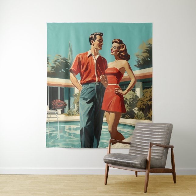50s Couple By The Pool Tapestry (In Situ)