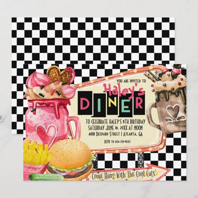 50's Diner Milkshake Party Invitation (Front/Back)