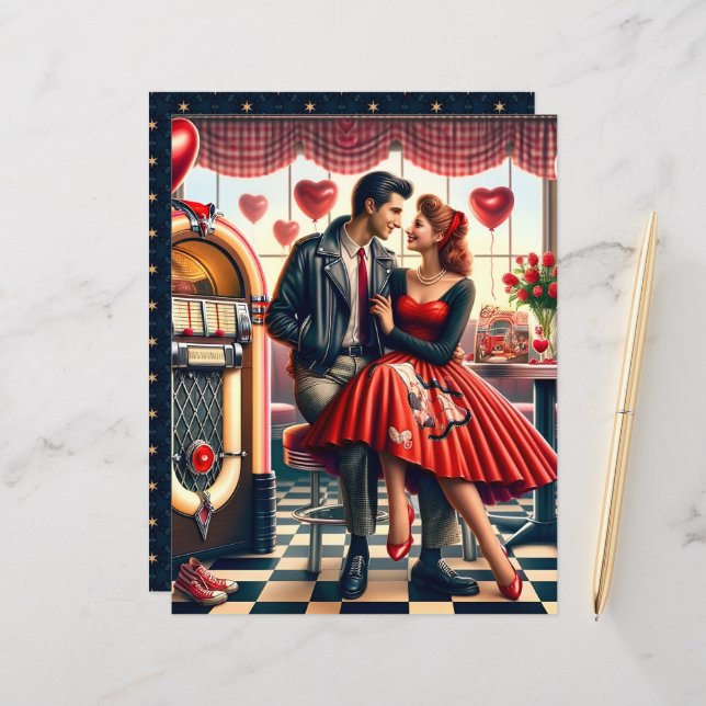 50s Diner Valentine Scrapbook Paper (Front/Back In Situ)