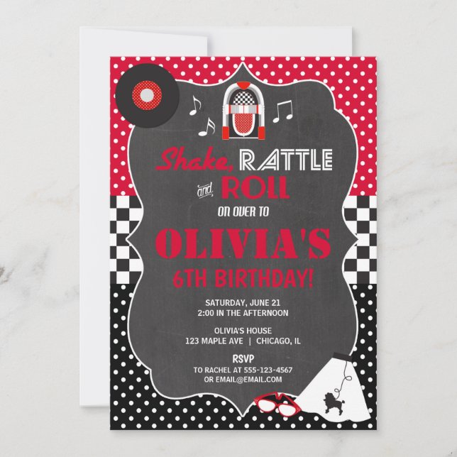 50s Fifties Sock Hop Rock Roll birthday invitation (Front)