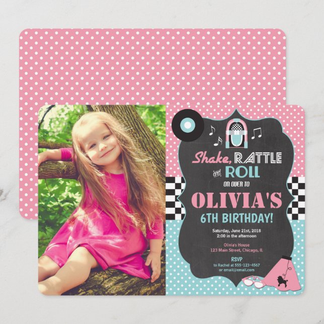 50s Fifties Sock Hop Rock Roll birthday photo Invitation (Front/Back)