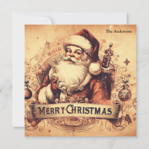 50s old fashioned muted colours Santa Claus  Holiday Card