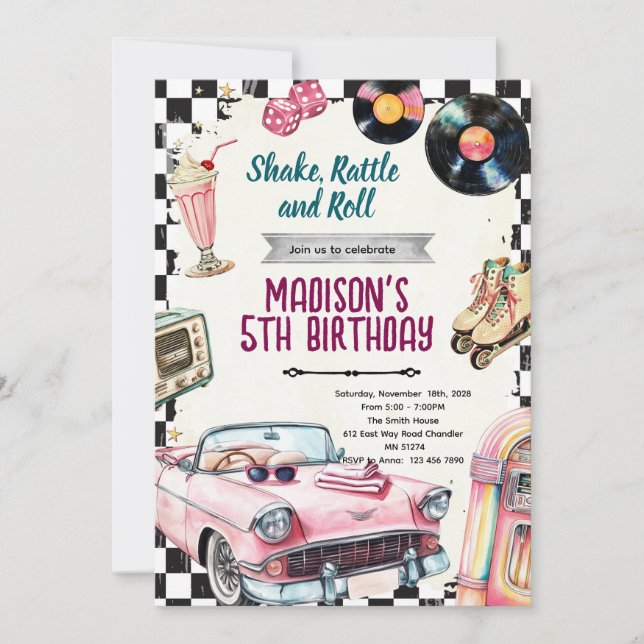 50s retro birthday party invitation (Front)