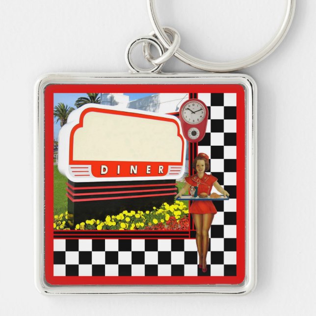 50s Retro Diner Blank Sign Keychain (Front)