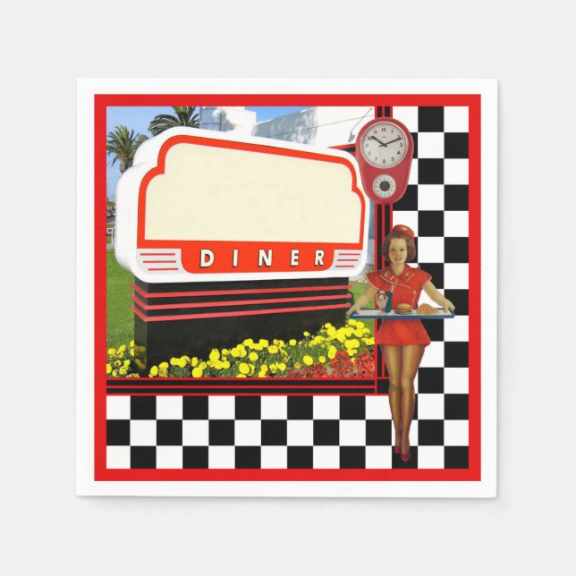 50s Retro Diner Blank Sign Napkin (Front)