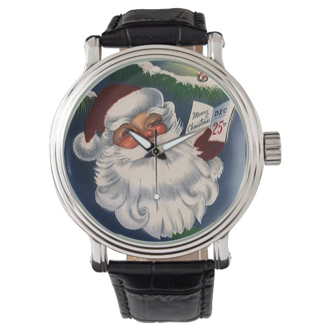 50s Retro Jolly Santa Claus, Vintage Christmas Watch (Front)