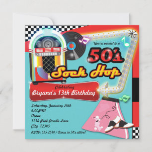 50's SOCK HOP Birthday Party Retro Red Invitation