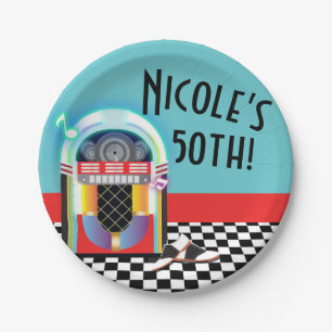 50's Sock Hop Dance Party Jukebox Red Custom Paper Plate