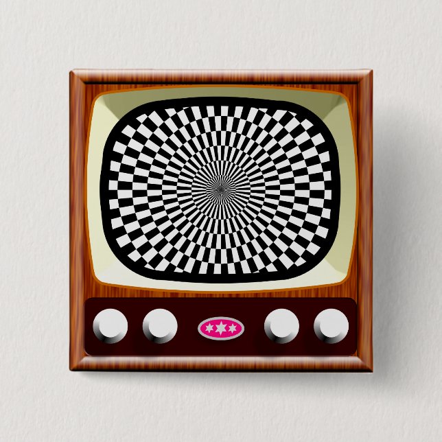 50s Television Op Art 2 Inch Square Button (Front)