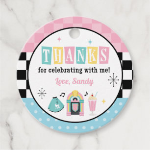 50s Thank You Tags, 50s Retro Sock Hop Favour Tag