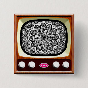 50s TV Living Black and White 2 Inch Square Button