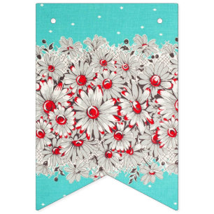 50s Vintage Border Print Daisies  Bunting Flags