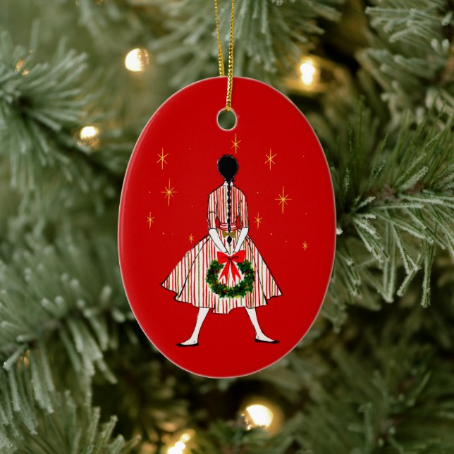 50s Vintage Christmas Girl Oval Ornament (Tree)
