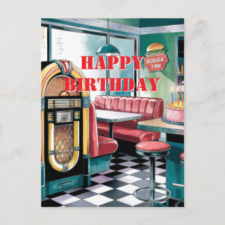 50s Vintage Retro Jukebox, Diner, Birthday Cake Postcard