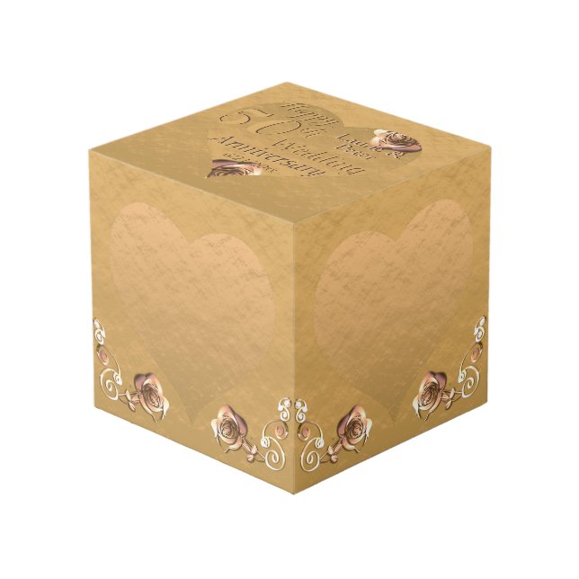 50th, 1st Wedding Anniversary Golden Heart Frames  (Front Angled)