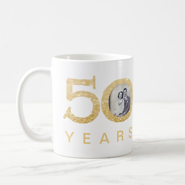 50th 50 years Gold Wedding Anniversary Custom Coffee Mug (Left)