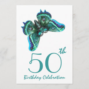 50th - 59th Birthday Party Invite Teal Butterfly