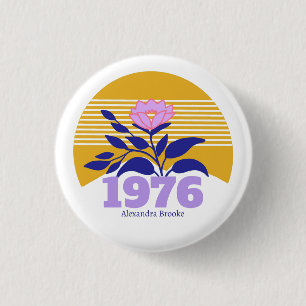 50th 60th birthday sun modern retro name Button