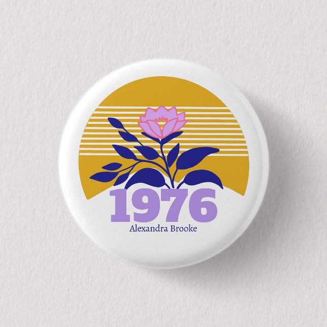 50th 60th birthday sun modern retro name Button (Front)
