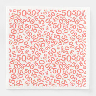50th Age Random Number Pattern Coral/White Napkin