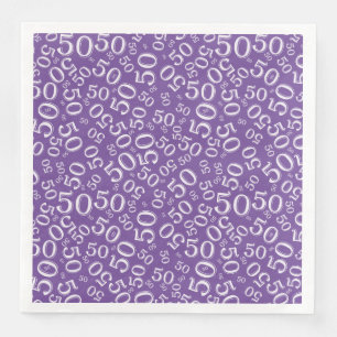 50th Age Random Number Pattern Purple/White Napkin