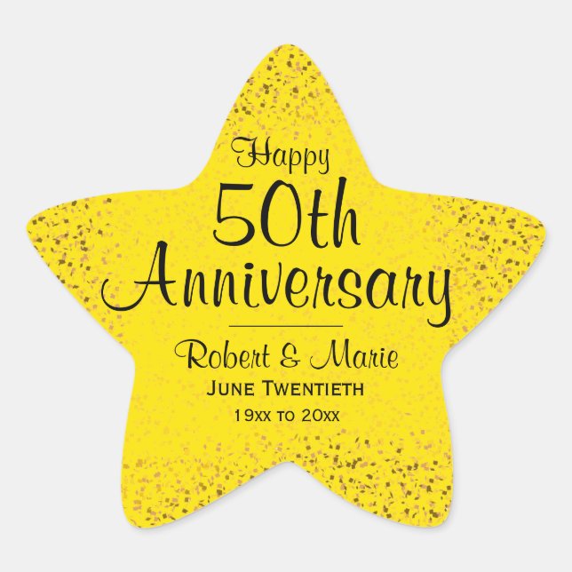 50th Anniversarsy Gold Glitter Star Personalized Star Sticker (Front)