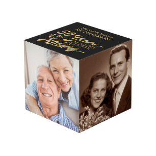 50th Anniversary 4 Photo Black & Gold Personalized Cube