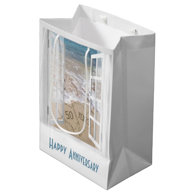 50th Anniversary Beach Hearts  Medium Gift Bag (Front Angled)