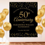 50th Anniversary Black Gold Dust Welcome Sign<br><div class="desc">Elegant 50th-anniversary black with gold dust confetti welcome sign,  Personalize with your special fifty years golden wedding anniversary details in chic gold typography. Designed by Thisisnotme©</div>