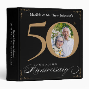 50th Anniversary Black Gold Script Custom Photo Binder