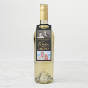 50th Anniversary Black & Gold Then and Now Photos Bottle Tag