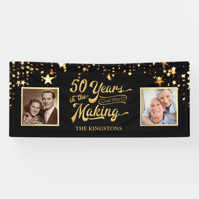 50th Anniversary Black & Gold Then & Now Photos Banner (Horizontal)