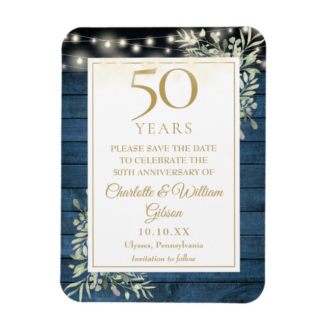50th Anniversary Blue Rustic Wood Save The Date Magnet (Vertical)