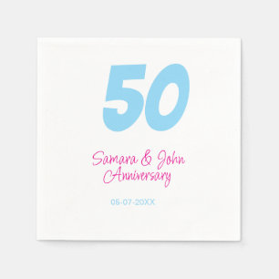 50th anniversary bold blue pink name date elegant  napkin