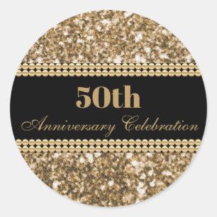 50th Anniversary Celebration Gold Faux Glitter Pea Classic Round Sticker