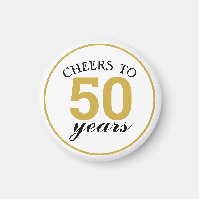 50th Anniversary Cheers to 50 Years Gold Favour Magnet (Front)