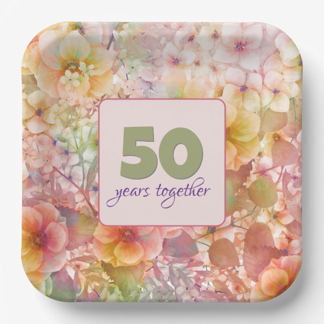 50th Anniversary Cosmos Floral Paper Plate (Front)