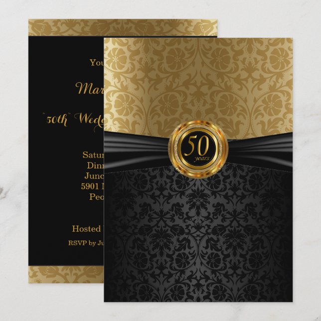 50th Anniversary Damask Design Invitation (Front/Back)