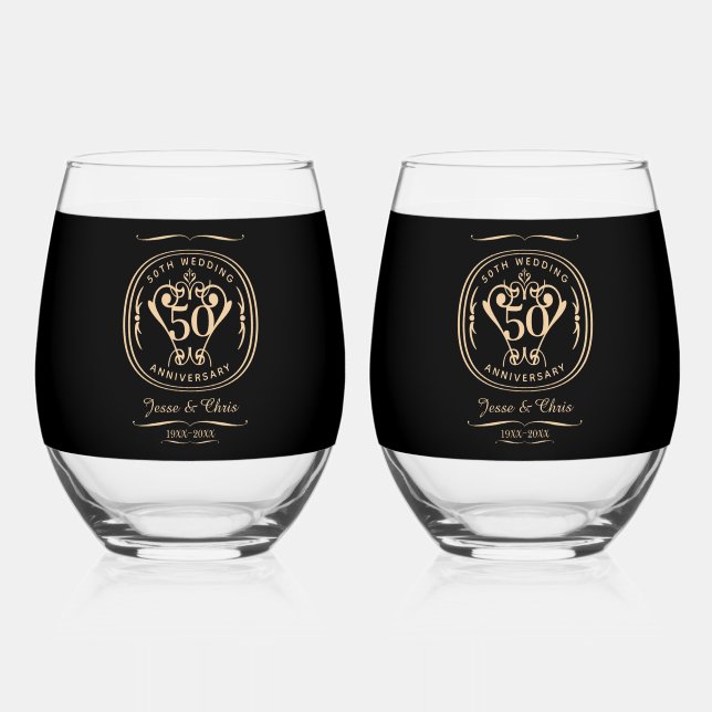 50th Anniversary Drinkware Set Stemless Wine Glass (Front)