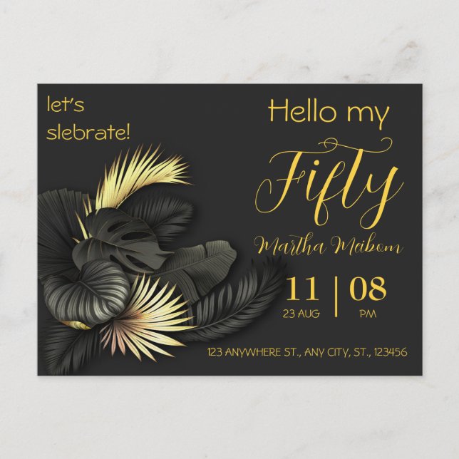 50th anniversary. Elegant birthday invitation. Invitation Postcard (Front)